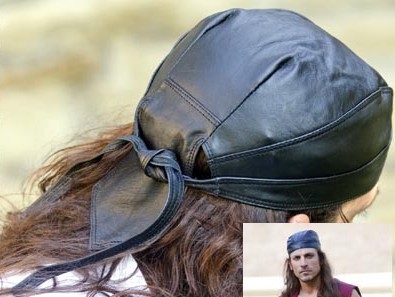 Pirate head wrap in black leather.