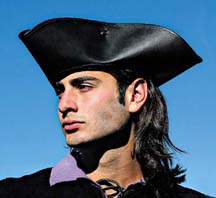Capt. Jack tricorn hat in aged dark brown leather.