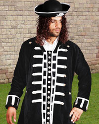 Capt. LeSage Coat, black velvet with silver braid and button trim
