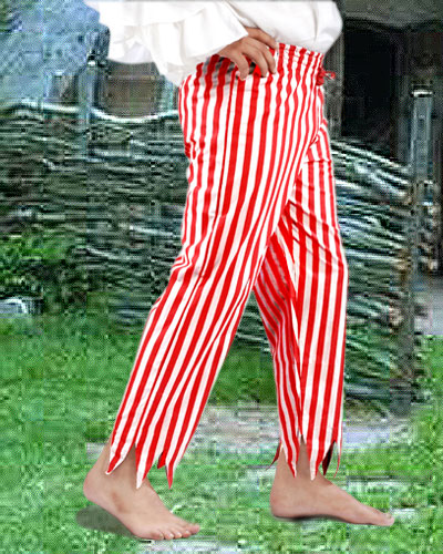 Capt. Clegg pirate pants in red and white stripes.