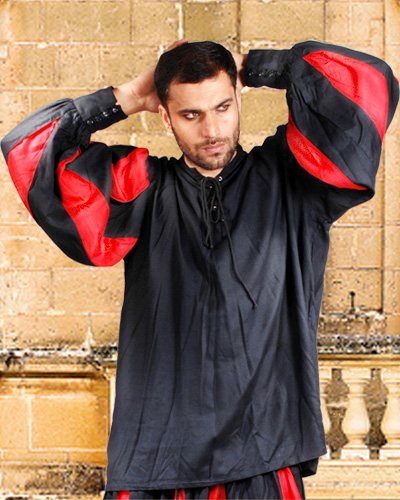 Euro Medieval Shirt in black with black and red striped arms