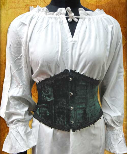 Marquis underbust corset, dark green patterned velvet