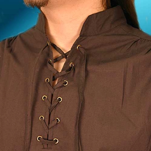 Closeup of neck on period cotton shirt
