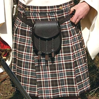 Man's Kilt in fine acrylic wool, shown in brown plaid, also available in red and green plaid.