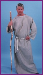 Shepherd's robe in brown with rope belt.