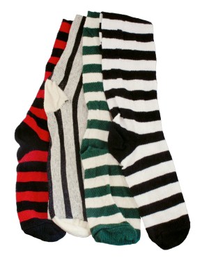 Thigh-high socks in stripes. Also available in solid.
